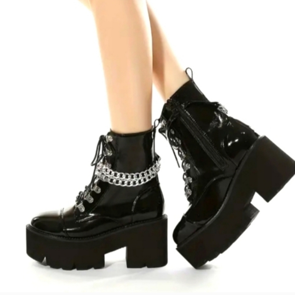 Ladies chunky heel chain detailed boots sz 7 - Picture 11 of 14